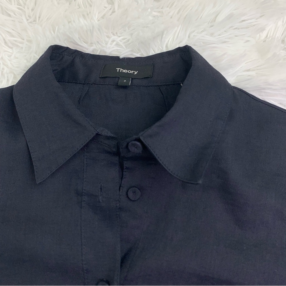 Theory short sleeve linen blend shirt Dress‎ in black button front - Picture 7 of 14